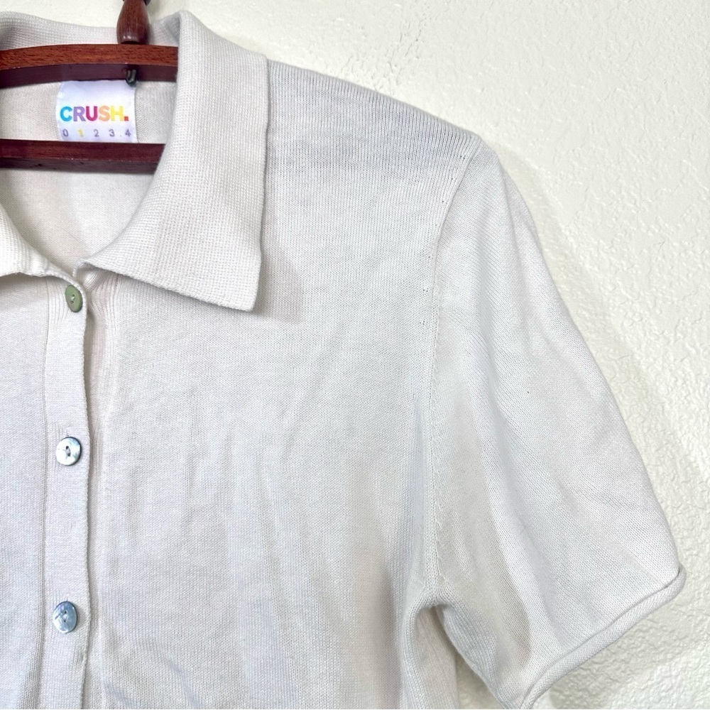 CRUSH Cashmere Blend Polo Short Sleeve Cardigan Size S in Cream - Picture 6 of 9
